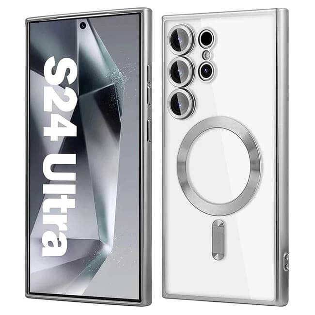 Husa Samsung Galaxy S24 Ultra, Electroplating Magsafe TPU, protectie camera, margini argintii — varianta 2