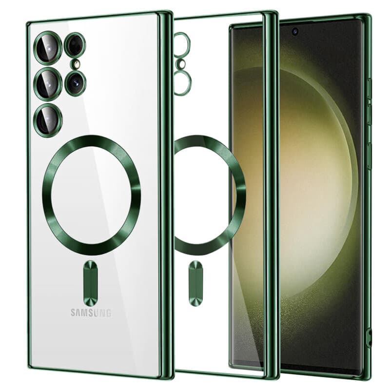 Husa Samsung Galaxy S24 Ultra, Electroplating Magsafe TPU, protectie camera, margini verzi — principală