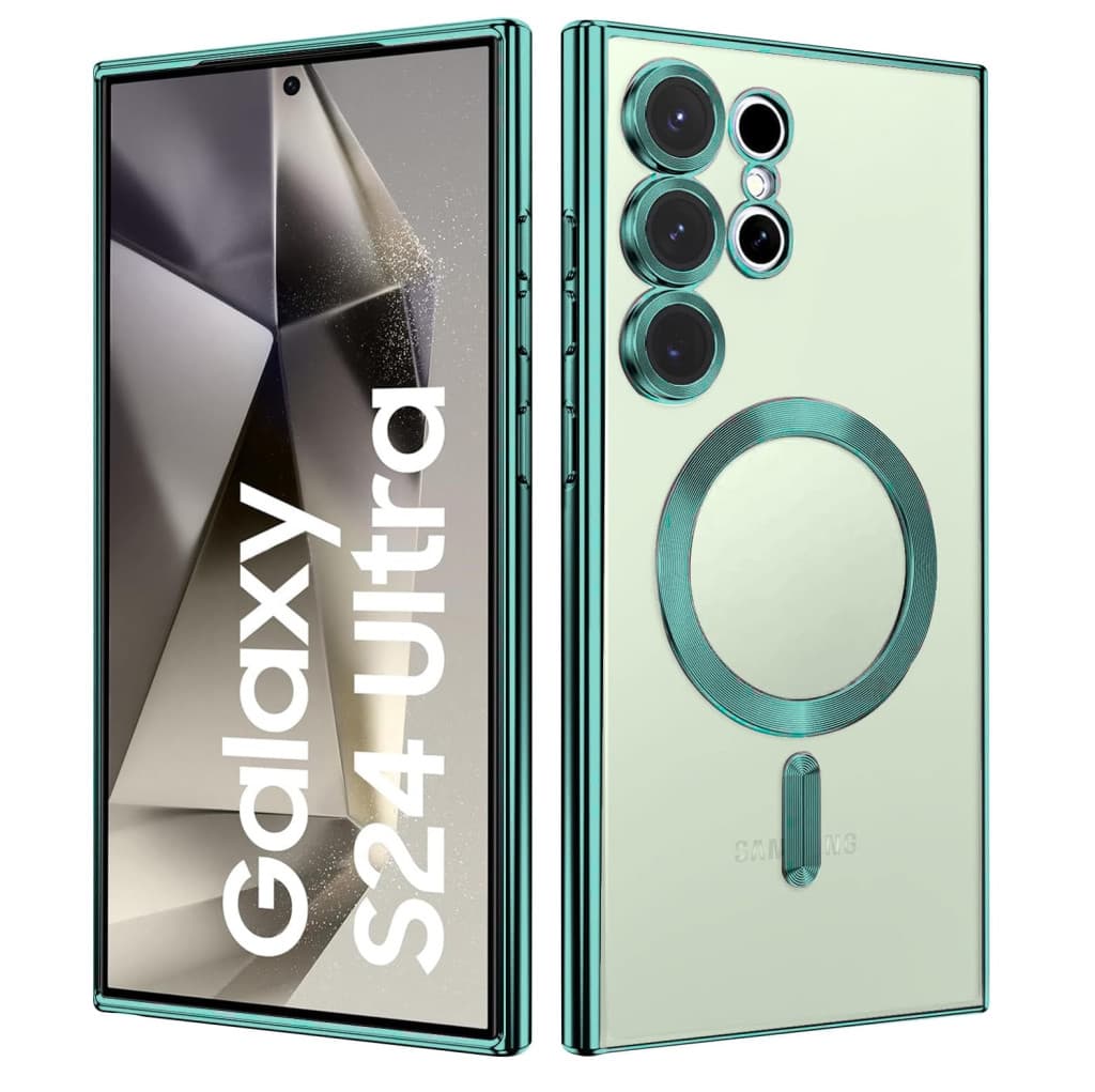 Husa Samsung Galaxy S24 Ultra, Electroplating Magsafe TPU, protectie camera, margini verzi — varianta 2