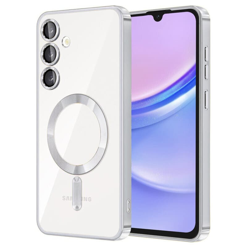 Husa Samsung Galaxy A55 5G, Electroplating Magsafe TPU, protectie camera, margini argintii — principală