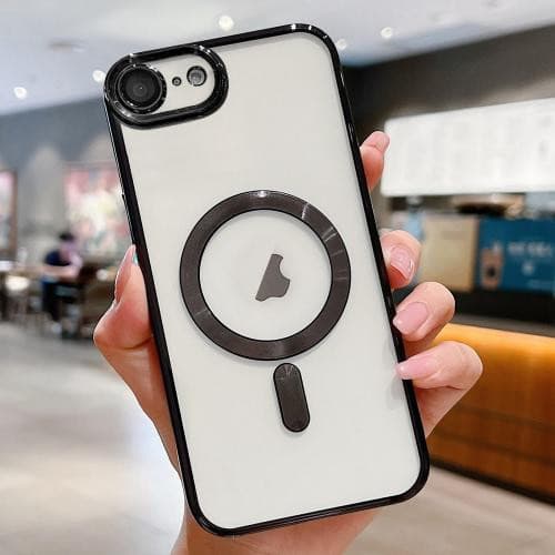 Husa Apple iPhone 16e, Magsafe Electroplating TPU, protectie camera, margini negre — varianta 2