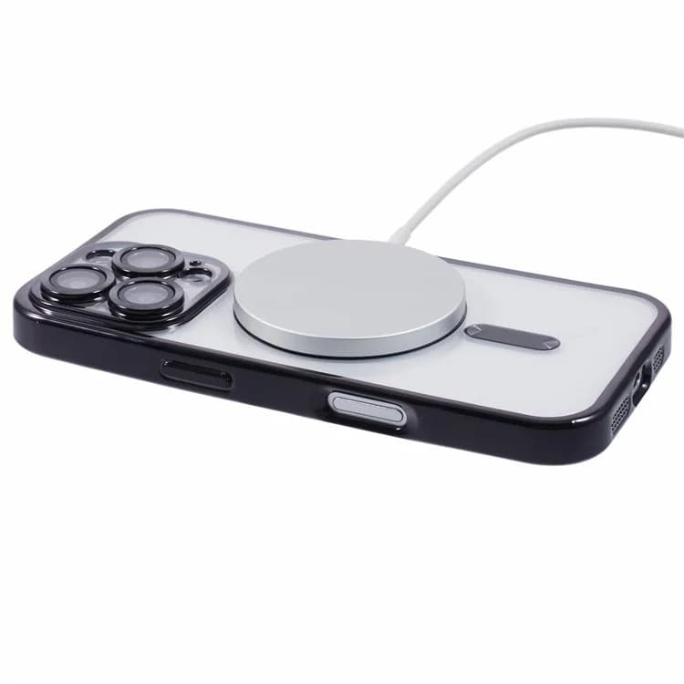Husa Apple iPhone 16e, Magsafe Electroplating TPU, protectie camera, margini negre — varianta 3