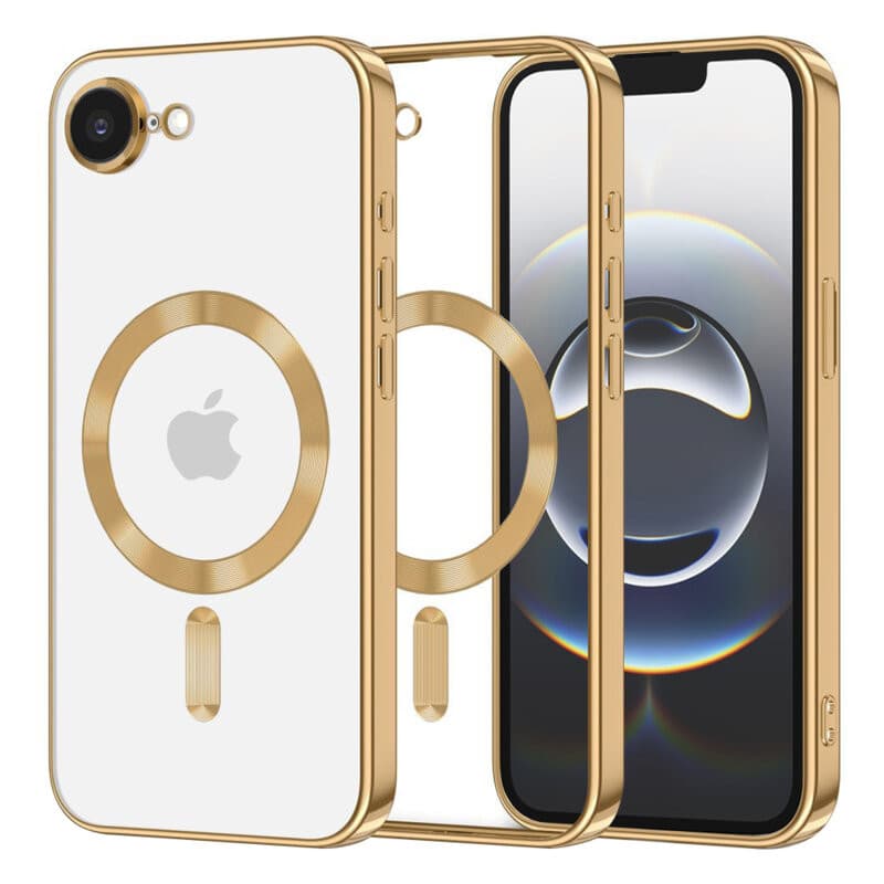 Husa Apple iPhone 16e, Magsafe Electroplating TPU, protectie camera, margini aurii — principală