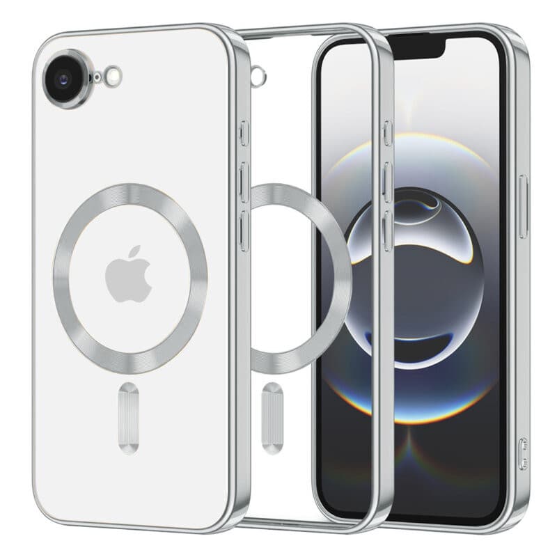 Husa Apple iPhone 16e, Magsafe Electroplating TPU, protectie camera, margini argintii — principală