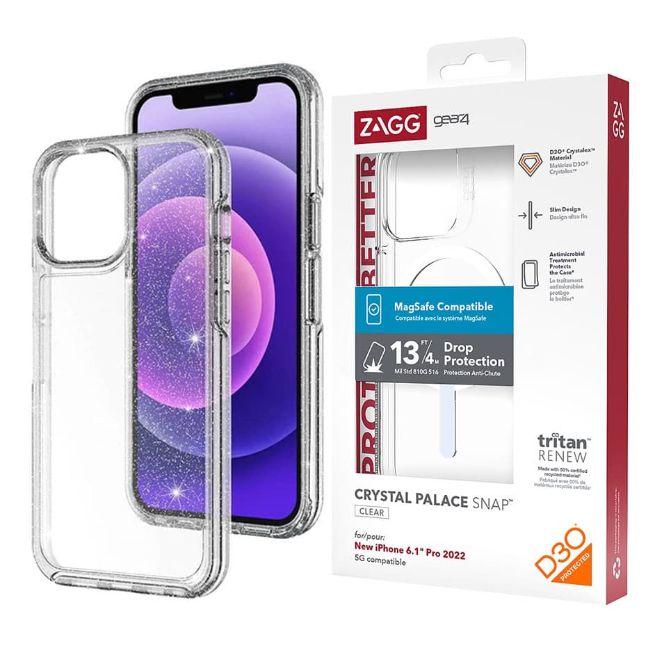 Husa protectie iPhone 16 Plus, ZAGG Gear Case, ShockProof, Clear/Glitter