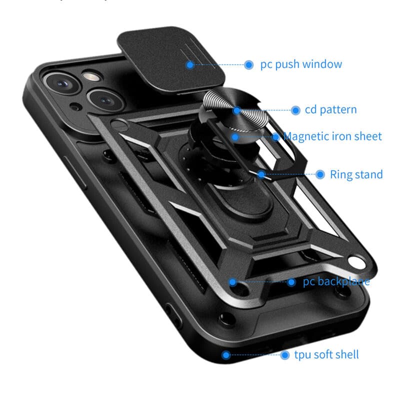 Husa Apple iPhone 15, Camshield Armor, inel sustinere, protectie camera, neagra — varianta 2