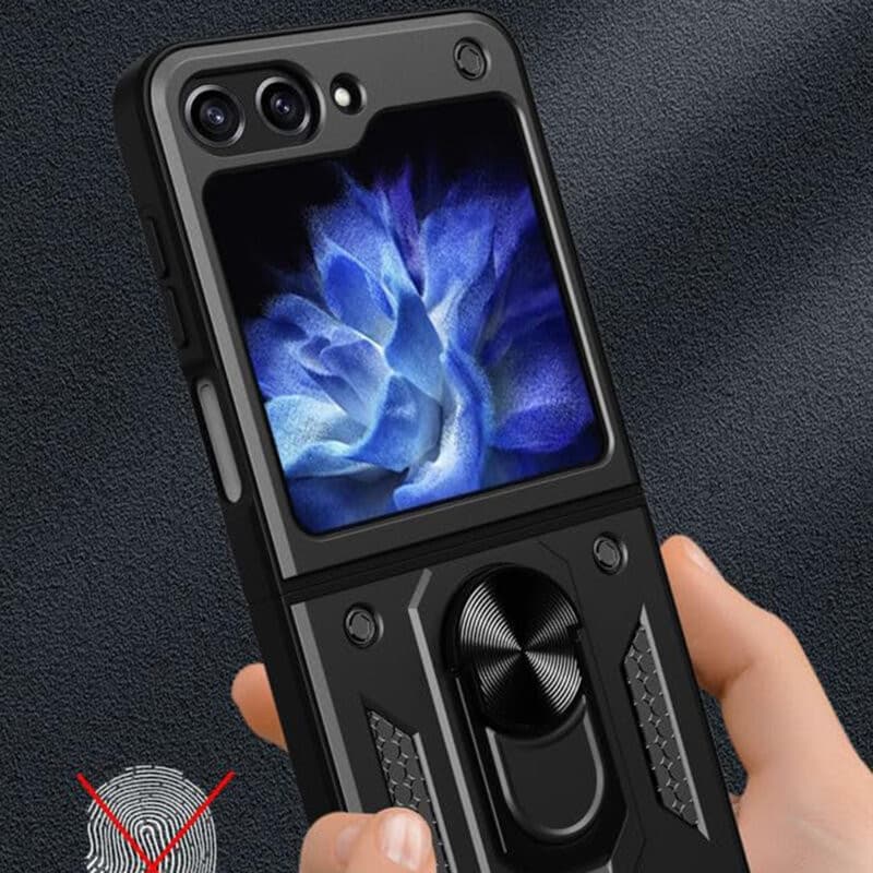 Husa Samsung Galaxy Z Flip5, Camshield Armor, inel sustinere, protectie camera, neagra — varianta 5