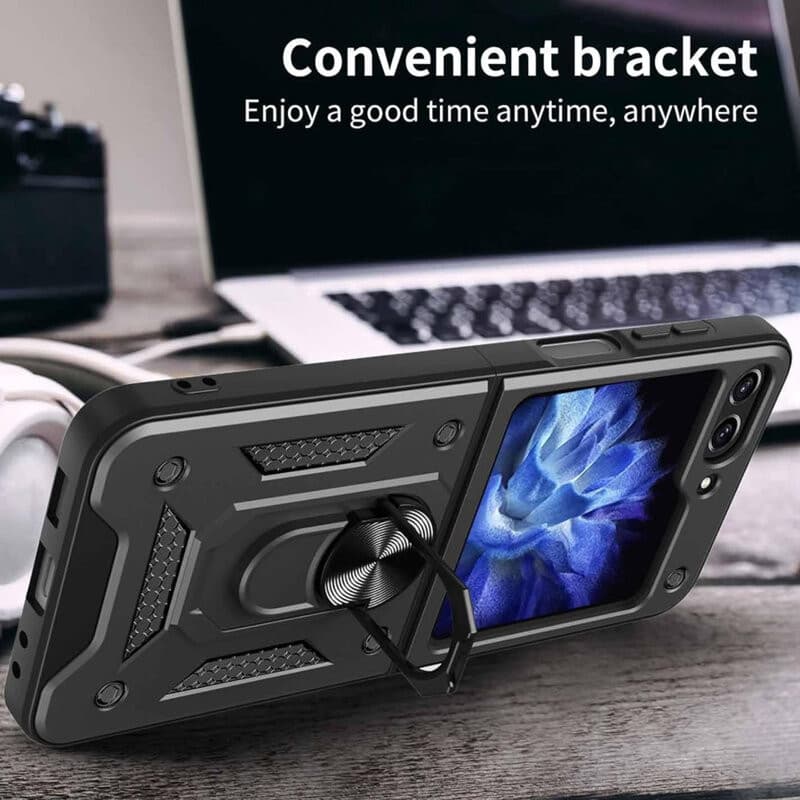 Husa Samsung Galaxy Z Flip5, Camshield Armor, inel sustinere, protectie camera, argintie — varianta 3