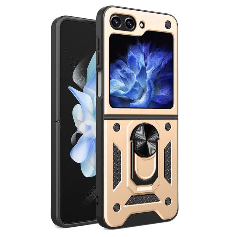 Husa Samsung Galaxy Z Flip5, Camshield Armor, inel sustinere, protectie camera, aurie — principală