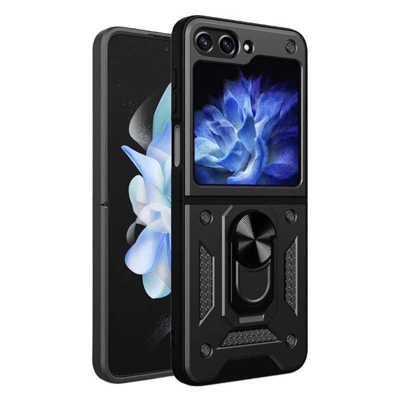 Husa Samsung Galaxy Z Flip6, Camshield Armor, inel sustinere, protectie camera, neagra — principală