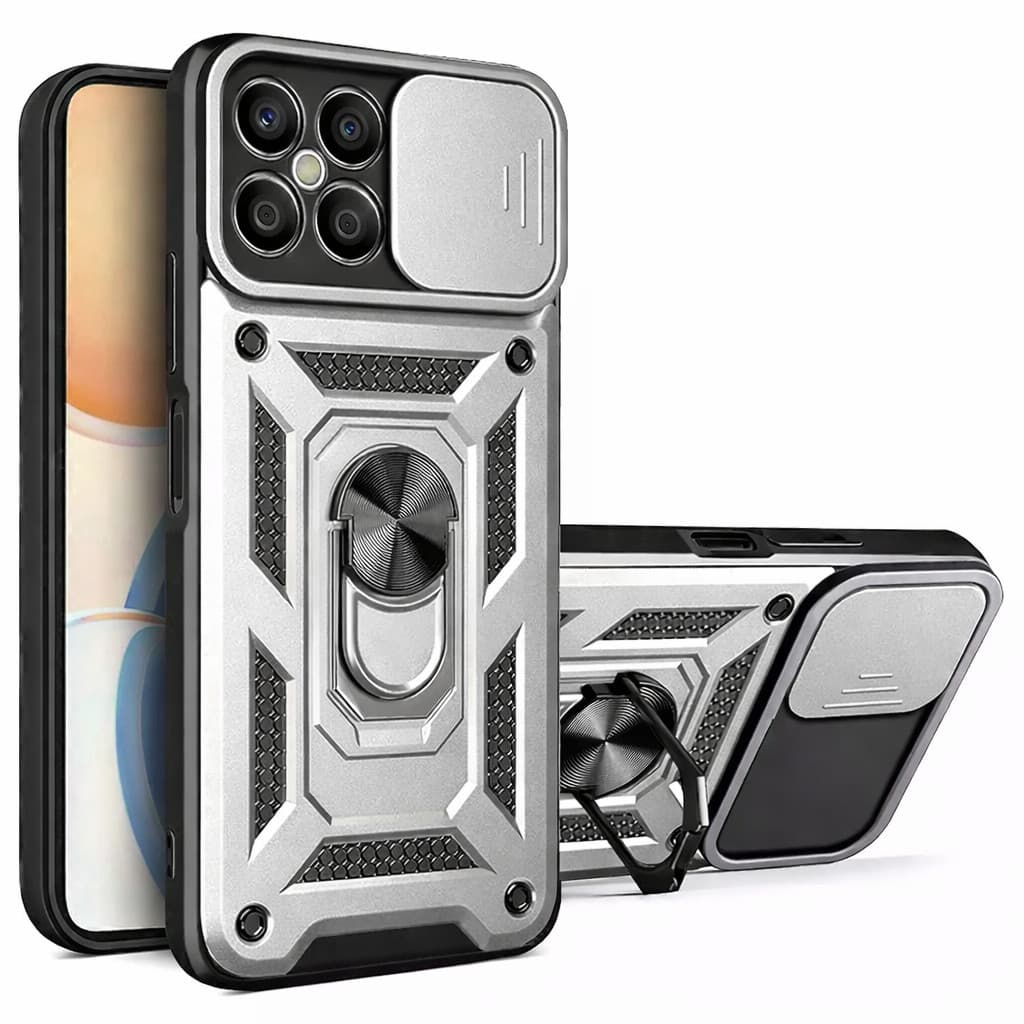 Husa protectie Honor X8b, Camshield Armor, inel sustinere, protectie camera, argintie — principală