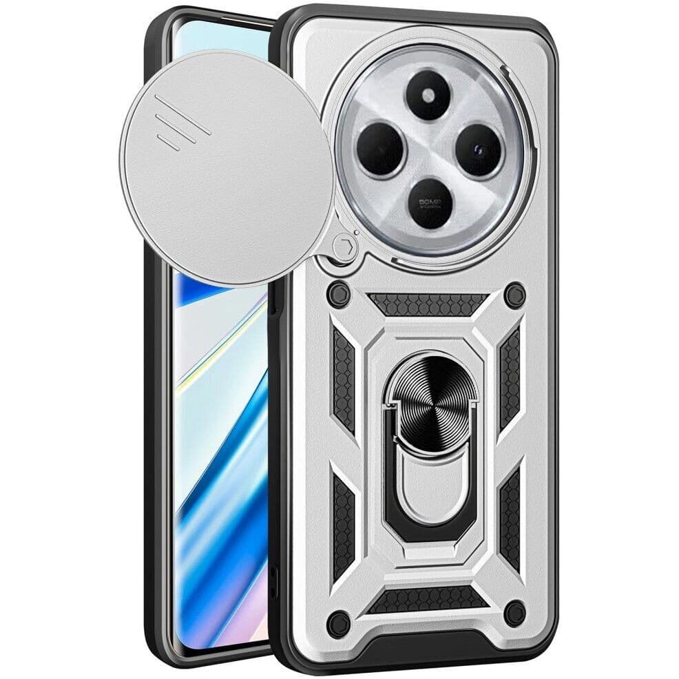 Husa Xiaomi Redmi 14C, Camshield Armor, inel sustinere, protectie camera, argintie — principală