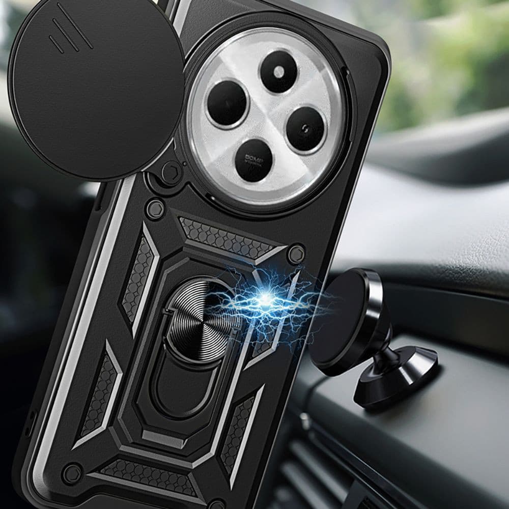 Husa Xiaomi Redmi 14C, Camshield Armor, inel sustinere, protectie camera, argintie — varianta 4