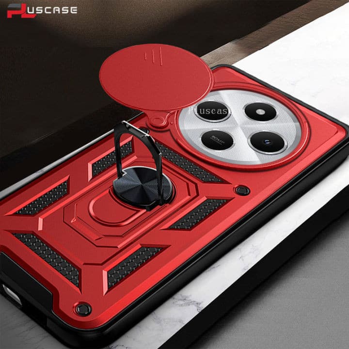 Husa Xiaomi Redmi 14C, Camshield Armor, inel sustinere, protectie camera, rosie — varianta 2