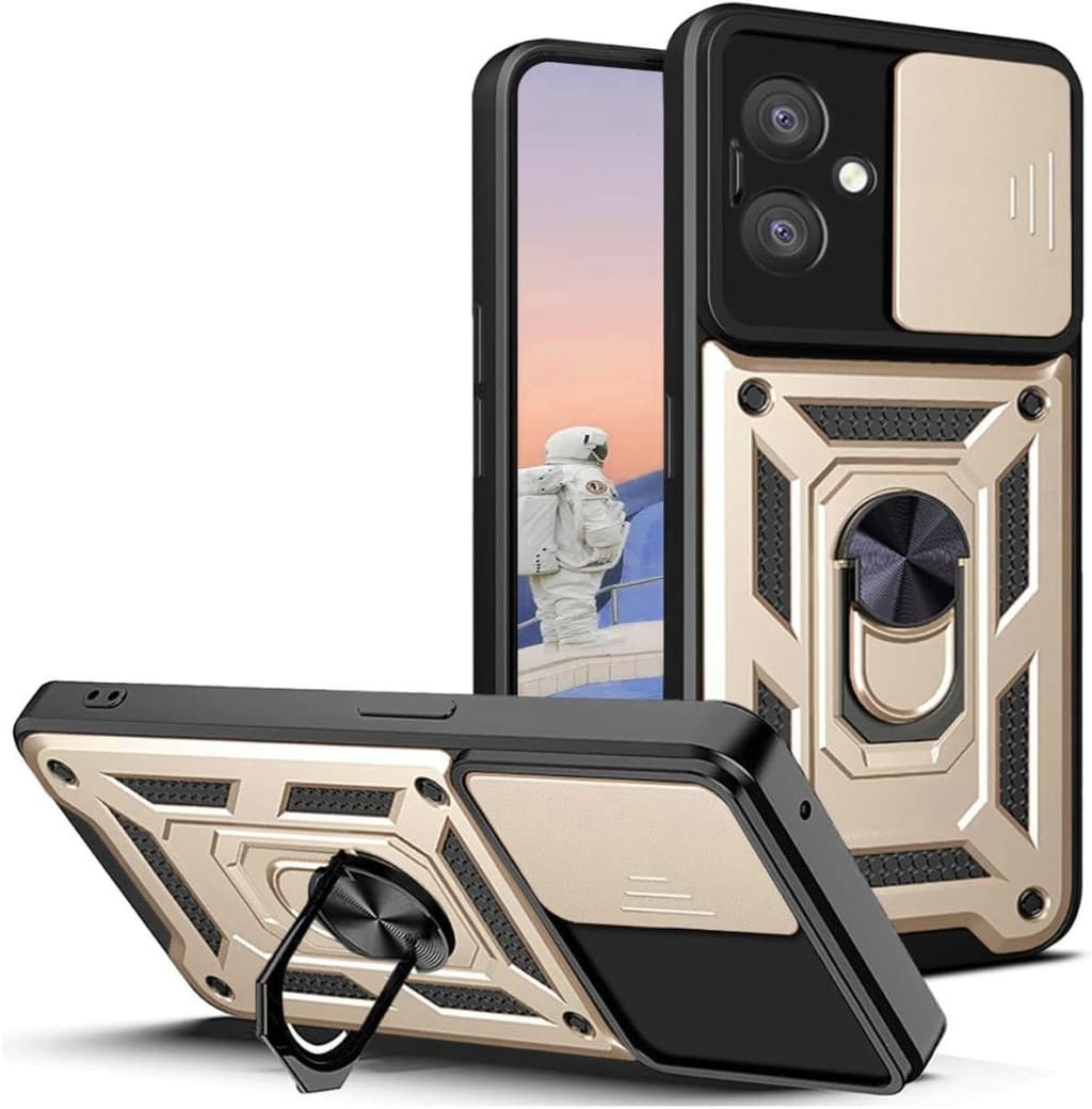 Husa protectie Oppo A80 5G, Camshield Armor, inel sustinere, protectie camera, aurie — principală