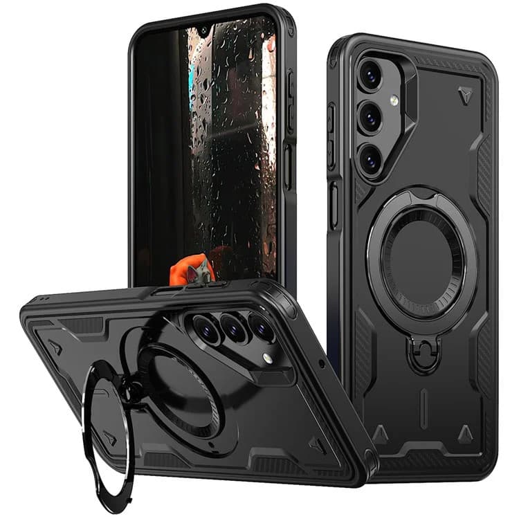 Husa Samsung Galaxy A15, Hybrid Armor MagRing, inel rotativ, neagra