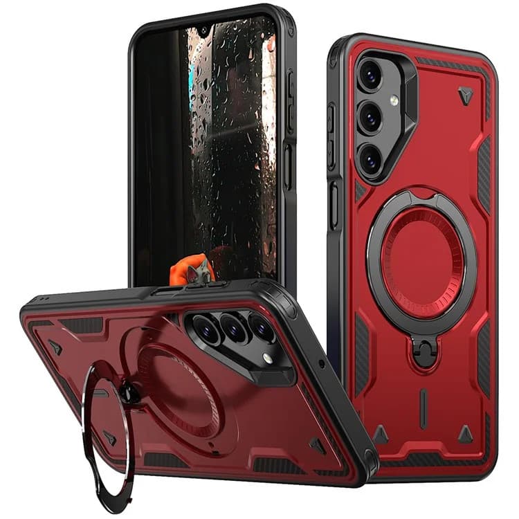Husa Samsung Galaxy A06, Hybrid Armor MagRing, inel rotativ, rosie — principală