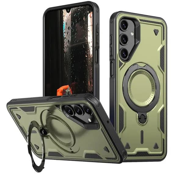 Husa Samsung Galaxy A55, Hybrid Armor MagRing, inel rotativ, verde maslina