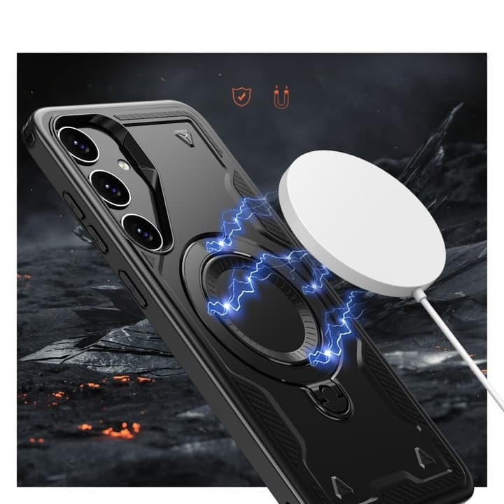 Husa Samsung Galaxy S25 Plus / S24 Plus, Hybrid Armor MagRing, inel rotativ, neagra — varianta 4