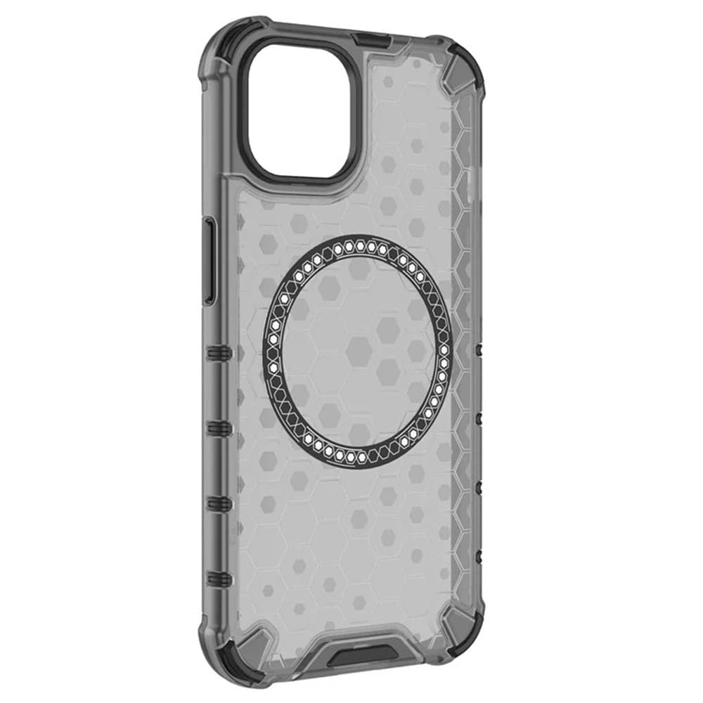 Husa protectie iPhone 15 Pro Max, Honeycomb Magsafe, colturi ranforsate, gri