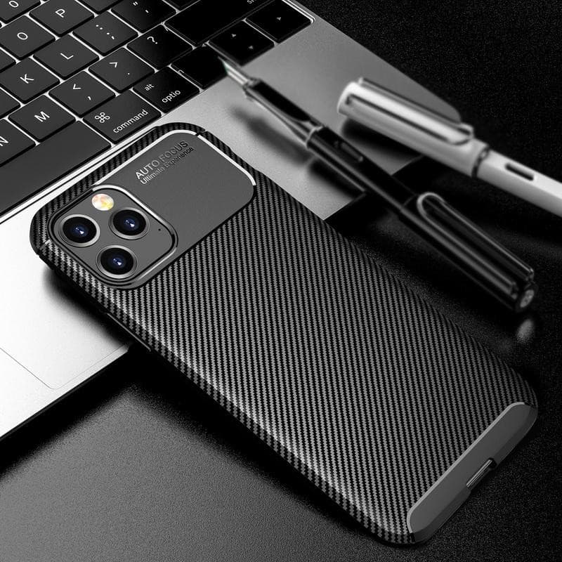 Husa Carbon Fiber pentru Apple iPhone 12 Pro Max, aspect carbon, neagra — 3