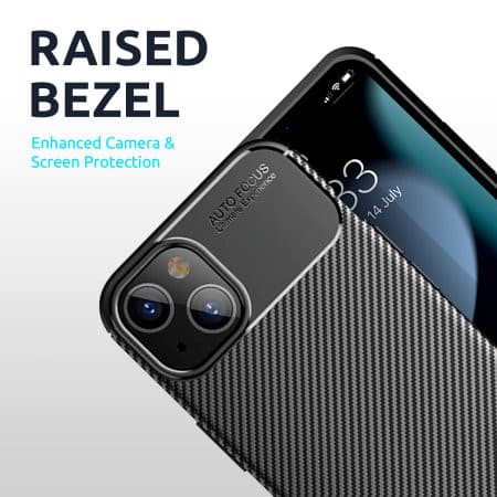 Husa Apple iPhone 14, Carbon Fiber, TPU moale cu aspect carbon, neagra — varianta 2