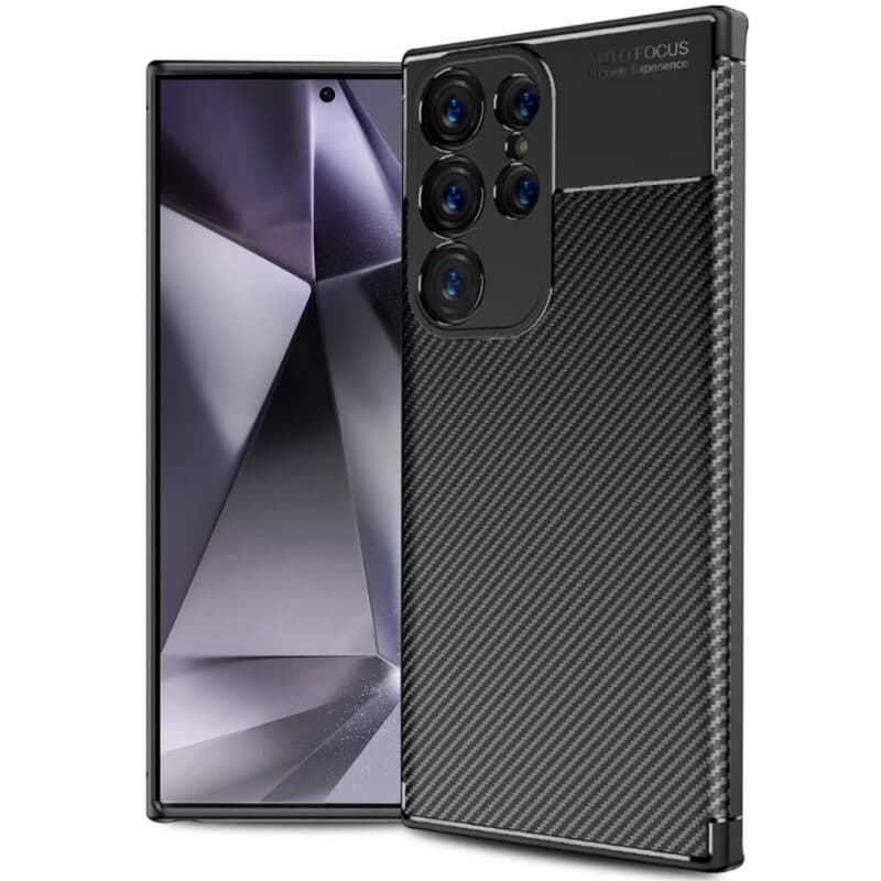 Husa Samsung Galaxy S24 Ultra, Carbon Fiber, aspect carbon, neagra — principală