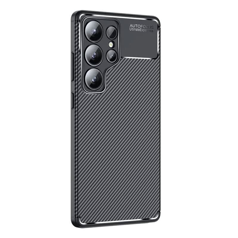 Husa Samsung Galaxy S25 Ultra, Carbon Fiber, aspect carbon, neagra — principală