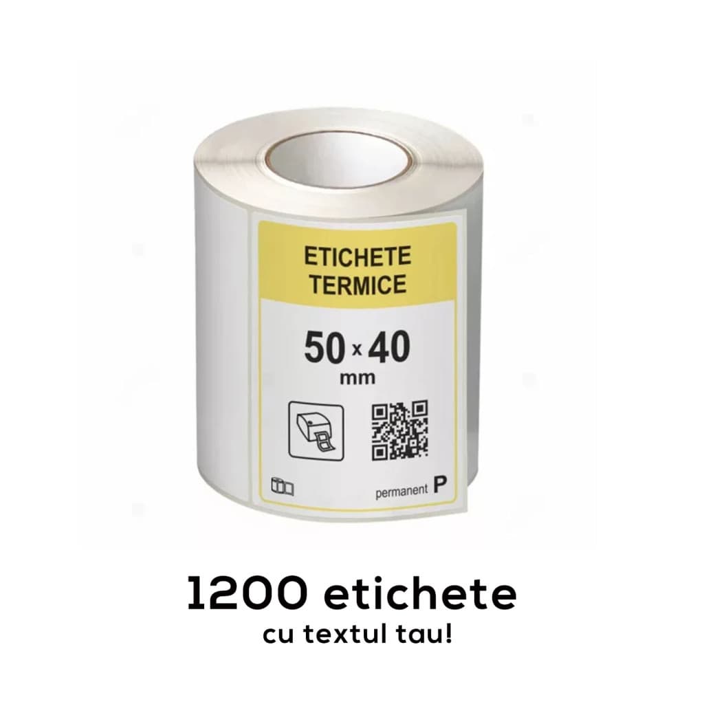 Etichete termice autoadezive la rola, 50 x 40 mm, imprimate cu textul tau, 1200 etichete