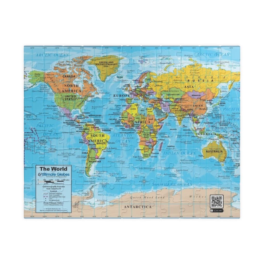 Puzzle 120 piese, 20 x 29 cm, carton alb perlat, harta lumii — varianta 2