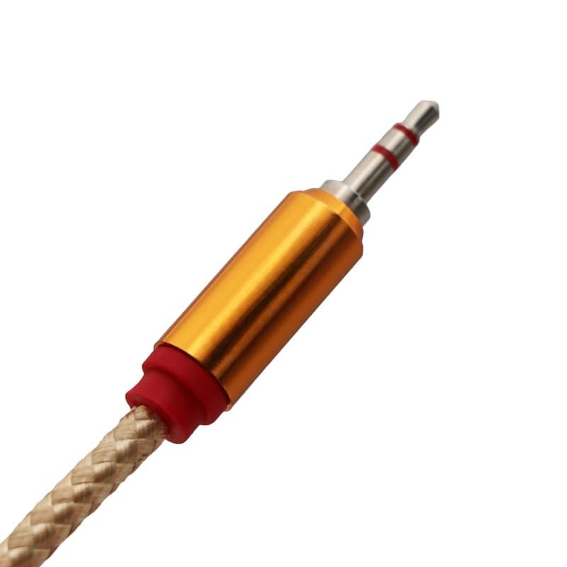 Cablu audio auxiliar / AUX / jack 3.5 mm, 2 metri, material textil impletit, capete metalice, auriu — principală