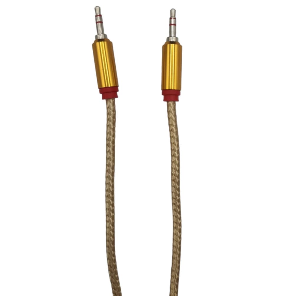 Cablu audio auxiliar / AUX / jack 3.5 mm, 2 metri, material textil impletit, capete metalice, auriu — varianta 2
