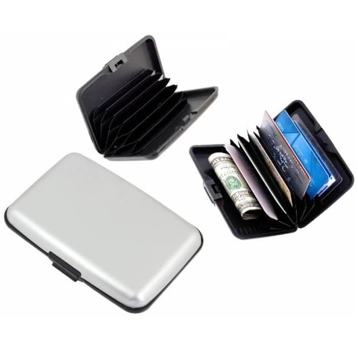 Portofel pentru carduri si bani, carcasa din aluminiu, negru — 4
