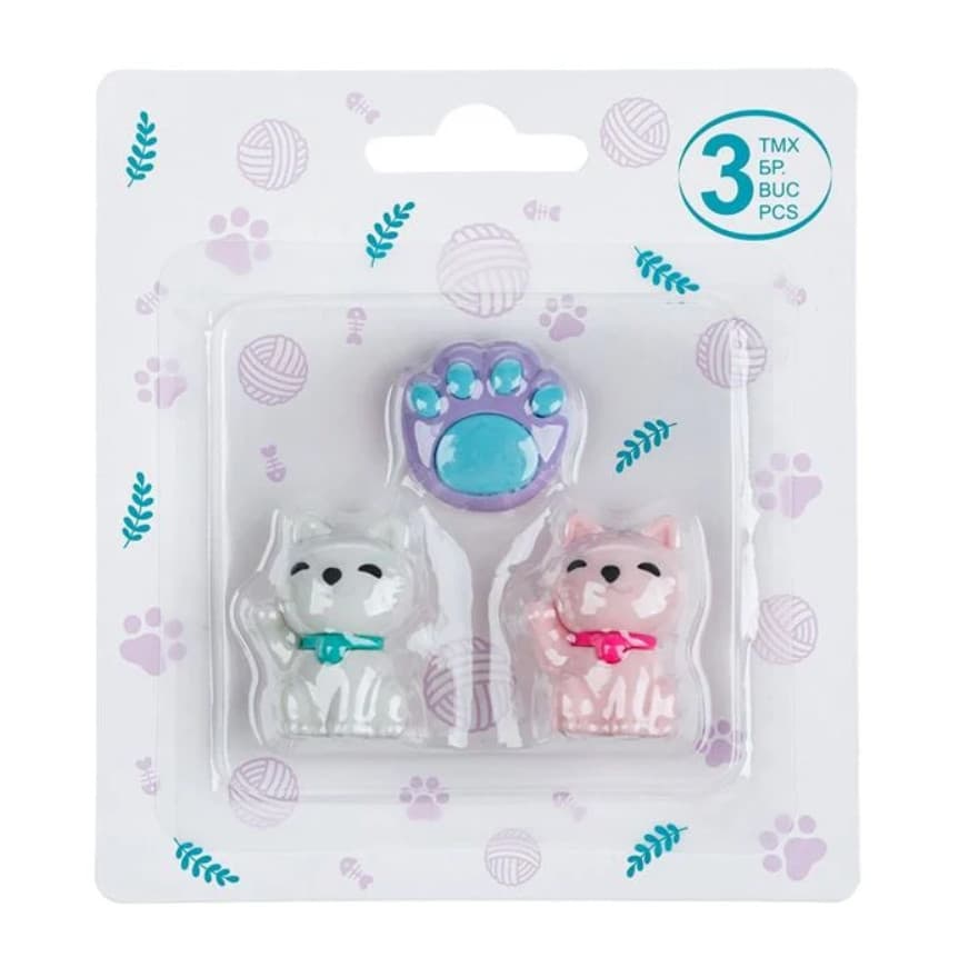 Set 3 radiere / gume de sters 3D, model Labuta & Pisici, 3 cm — varianta 2