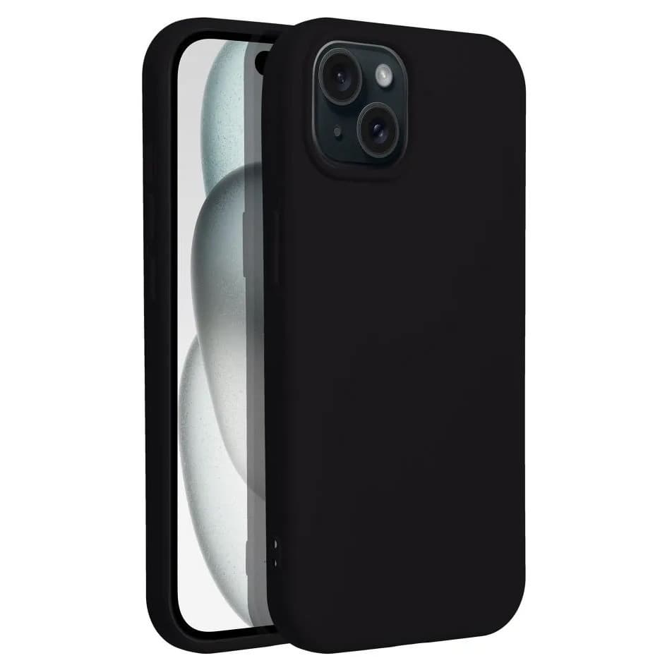 Husa Apple iPhone 15, Luxury Silicone, catifea in interior, neagra — principală