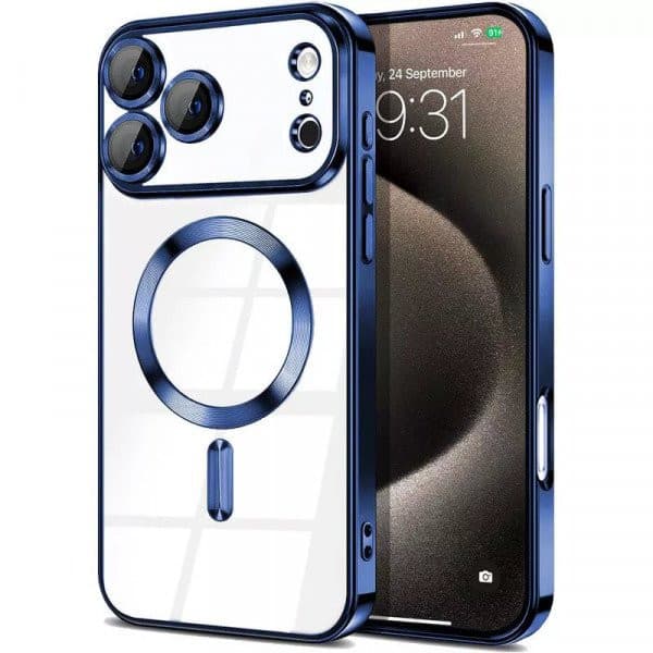Husa Apple iPhone 17 Pro, Magsafe Electroplating TPU, protectie camera, margini albastre — principală