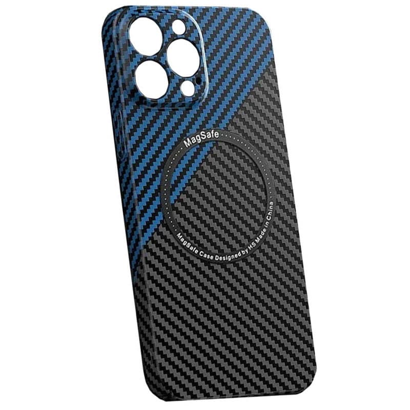 Husa Apple iPhone 13 Pro, iPefet Carbon, textura kevlar, Magsafe, negru/albastru — principală