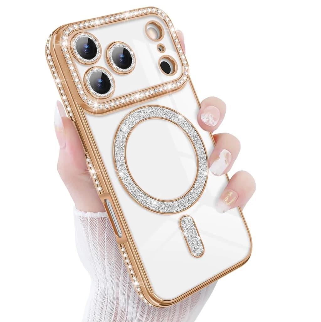 Husa Apple iPhone 17 Pro, Electroplating Bling Magsafe, protectie camera, margini aurii — principală