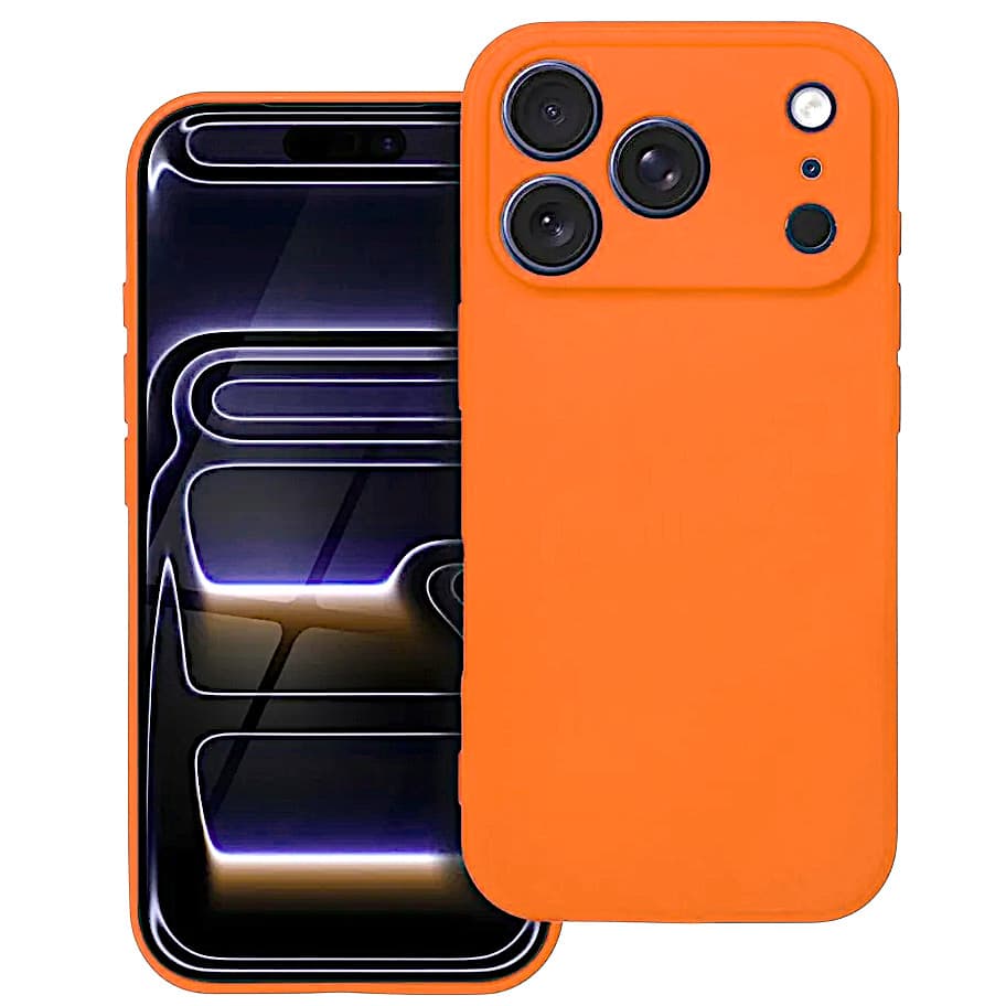 Husa Apple iPhone 17 Pro Max, Luxury Silicone, protectie camera, catifea in interior, portocalie — principală
