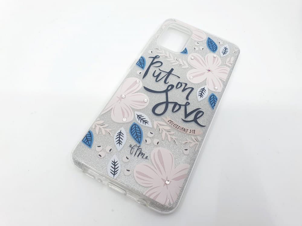 Husa Flowers Glitter pentru Samsung Galaxy S20 Ultra, cu mesaj, argintie — 2
