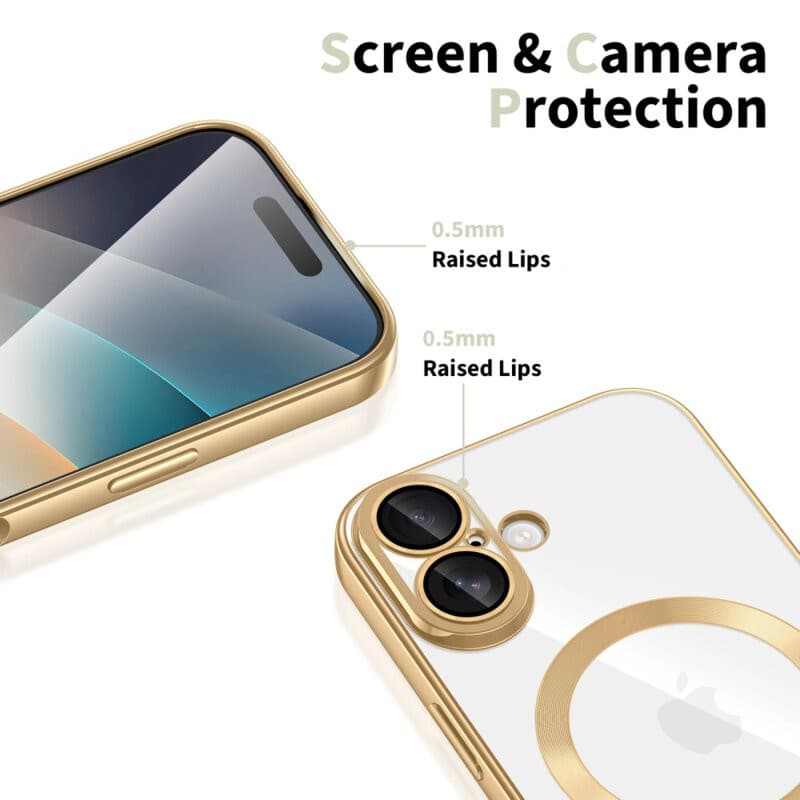 Husa Apple iPhone 17, Magsafe Electroplating TPU, protectie camera, margini aurii — varianta 4