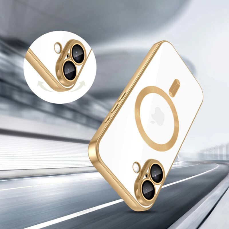 Husa Apple iPhone 17, Magsafe Electroplating TPU, protectie camera, margini aurii — varianta 5