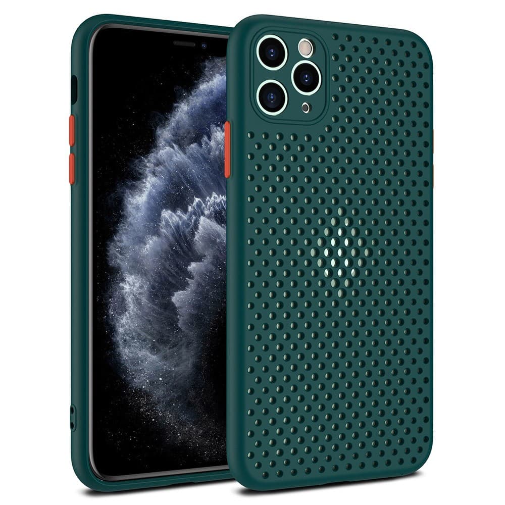 Husa Breath Case pentru Apple iPhone 12 Mini (5.4), silicon moale cu perforatii, verde — principală