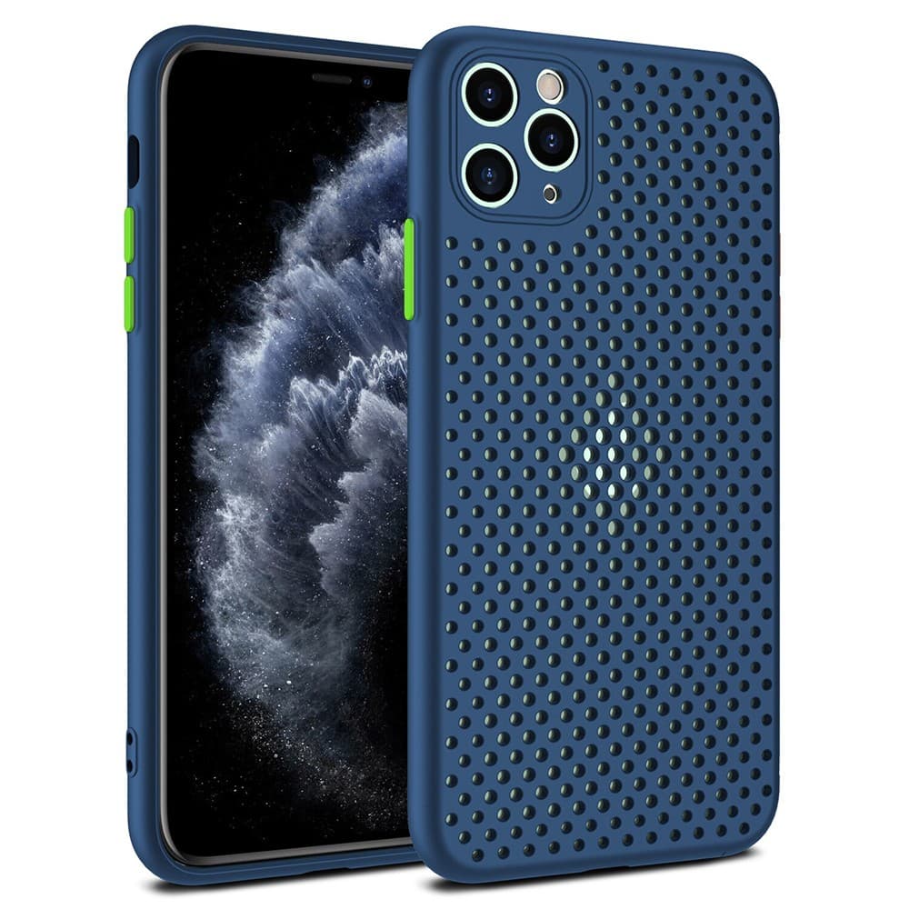 Husa Breath Case pentru Apple iPhone 7/8/SE (2020), silicon moale cu perforatii, albastru navy — principală
