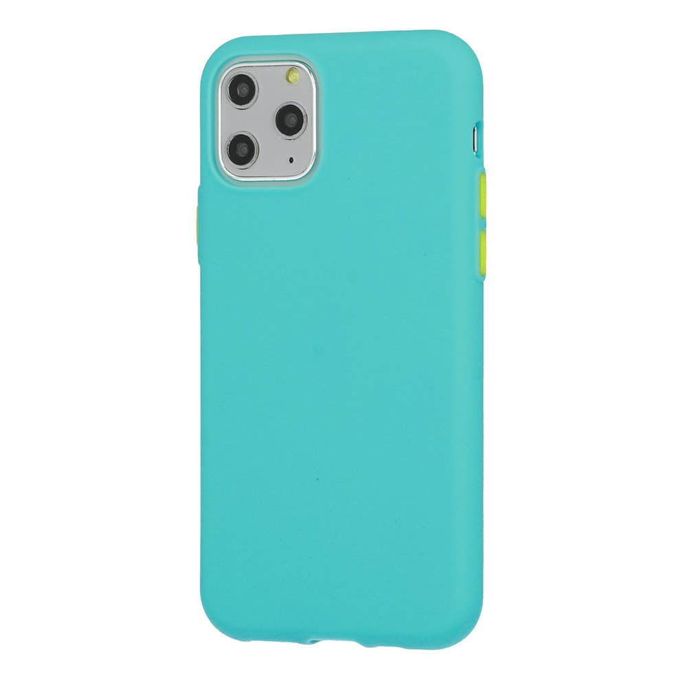 Husa de protectie Button TPU pentru Huawei Y6P, silicon moale, verde mint cu butoane galbene