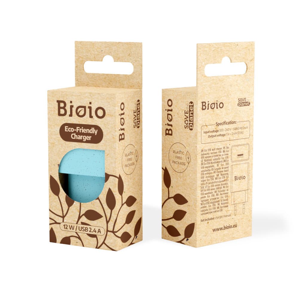 Incarcator casa Bioio, 1 port USB, 2.4A, compozitie biodegradabila, albastru — varianta 4