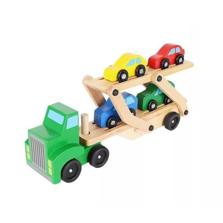 Camion tractare din lemn, 4 masinute incluse — principală