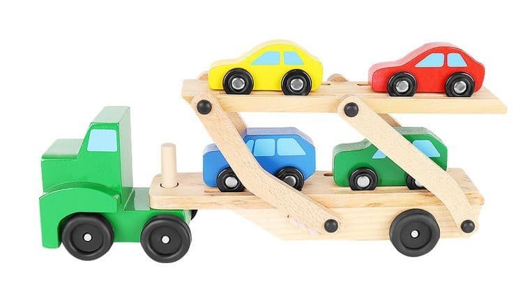 Camion tractare din lemn, 4 masinute incluse — varianta 2