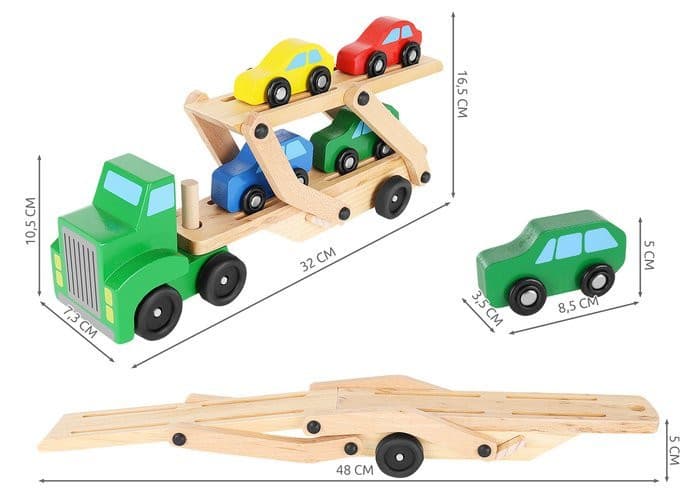 Camion tractare din lemn, 4 masinute incluse — varianta 8