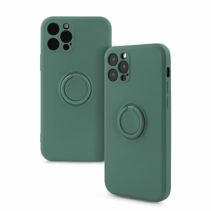 Husa Apple iPhone 11 Pro Max, Ring Silicone, suport sustinere rotativ, catifea in interior, verde — varianta 3